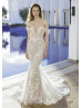 Ivory Floral Lace Tulle Glitter Wedding Dress With Detachable Straps